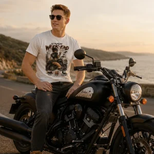 T-Shirt « Le Plan du Week-end » – Moto, bière, canapé